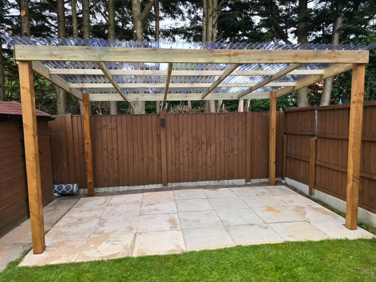 3.6M X 3.6M GAZEBO WITH CORRAGATED PVC ROOF ASSEMBLED FREE LOCAL DELIV