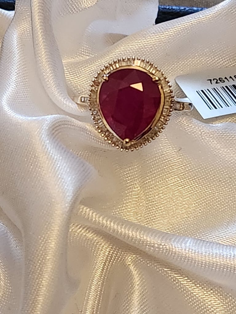 image for BRAND NEW SIZE O Ruby 9CT Gold Ring Grade AA Ruby 12X10 Pear Cut 56 Diamonds Ring brand new 