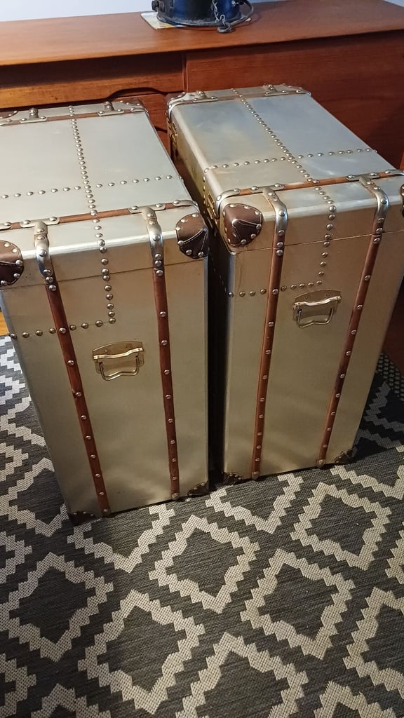 Pair of Timothy Oulton Style Aviator Metal Aluminium Chest of Drawers Industrial