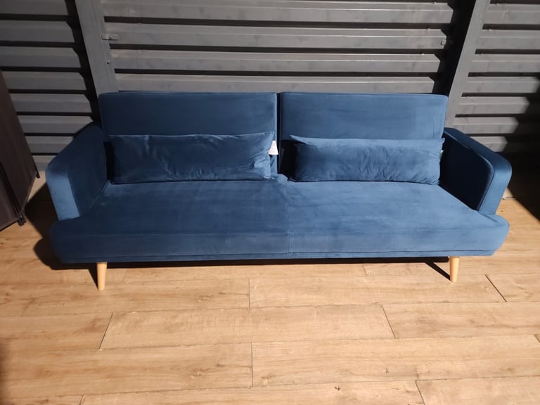 Unused 3 Seater Velvet Sofa Bed - Blue.