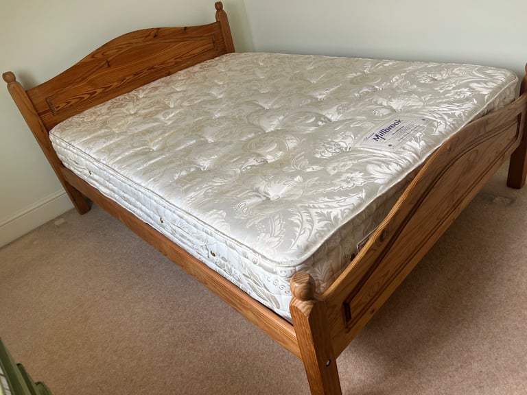 DOUBLE PINE BED FRAME & MATTRESS. CAN DELIVER