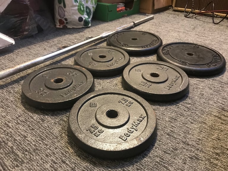 image for Weight plates (50kg total) and bar