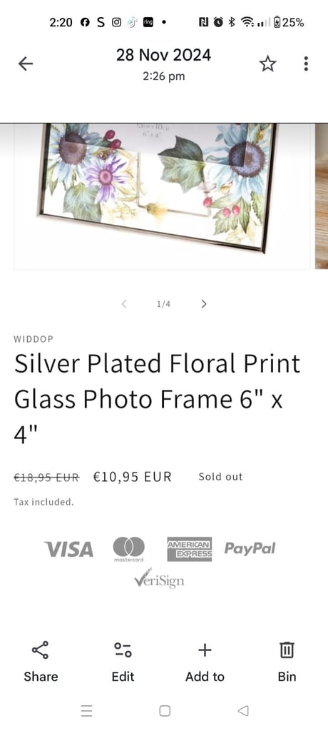 Brand New And Boxed Very Pretty Floral Photo Frame 