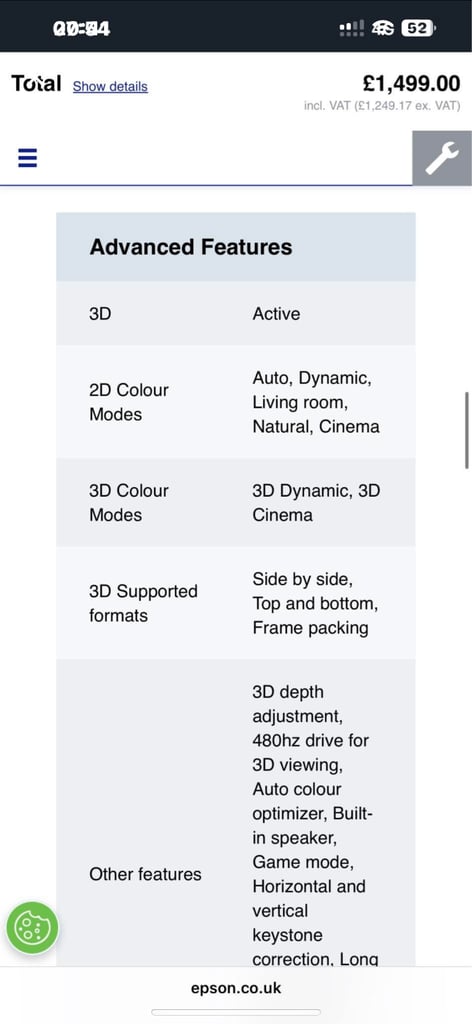 EH-TW6600W HD WIRELESS 3D HOME CINEMA PROJECTOR LIKE NEW ONLY 168 HOURS ON THE BULB