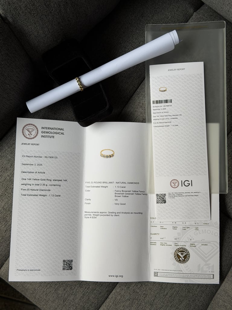 IGI Natural diamonds 1.13 ct. VS ring 14k gold size O1/2.