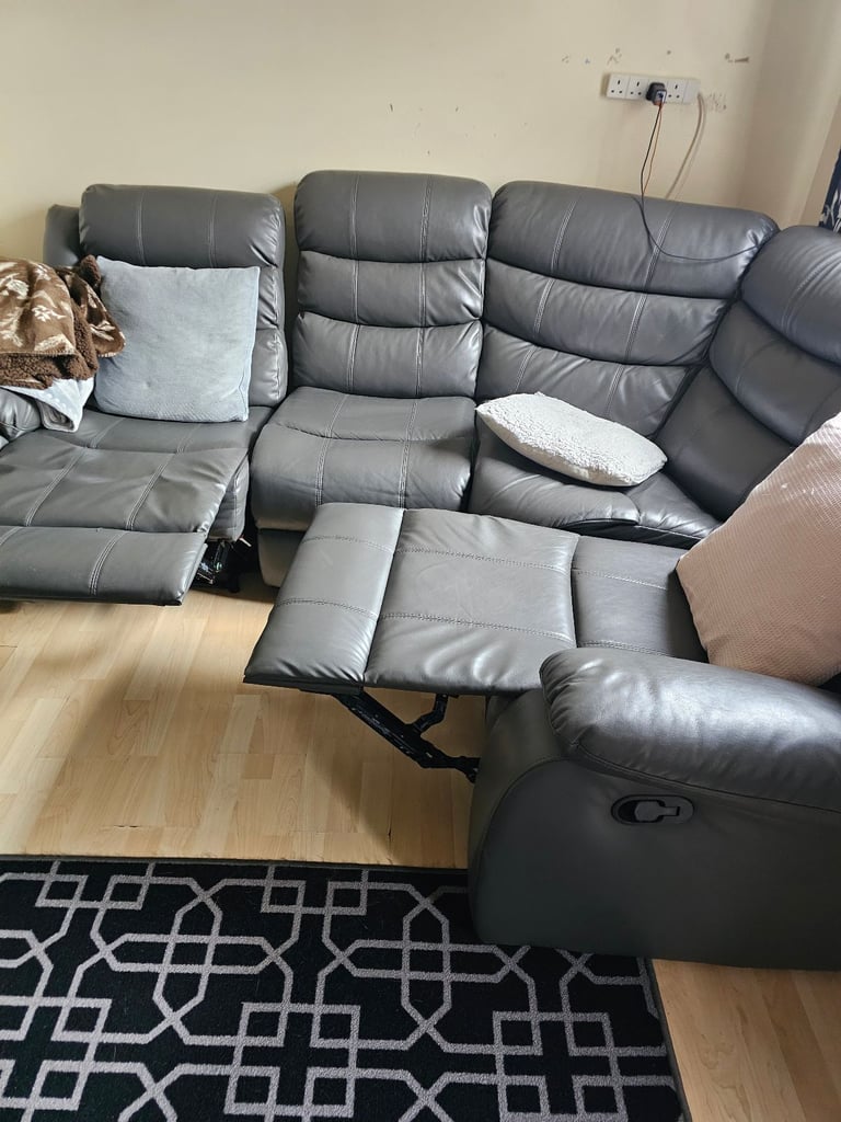 Grey leather corner suite