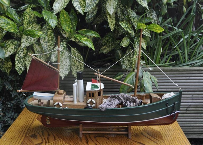 image for Wooden trawler boat, on stand