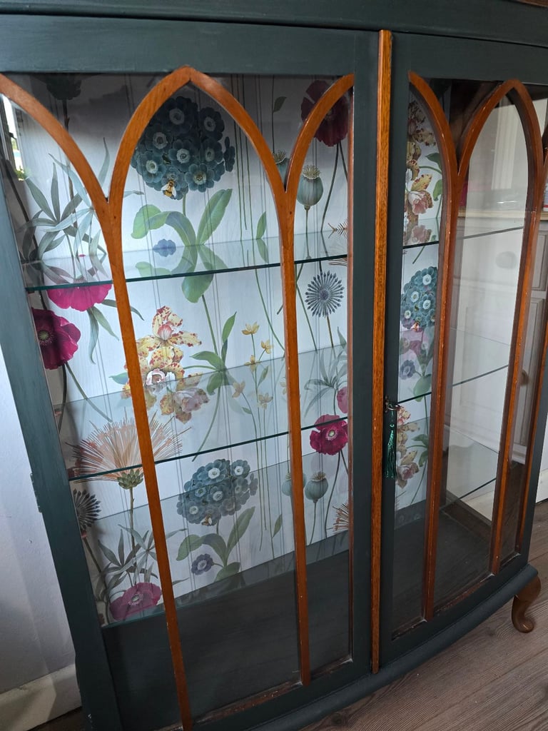 REFURBISHED  XL Antique Drinks Cabinet Cocktail Display Glass Wildflowers - Possible Local Delivery