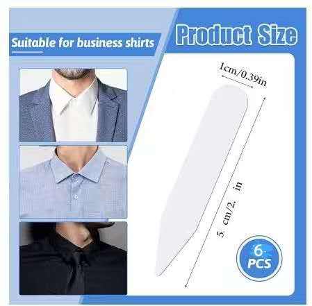 6 PCS 2" Collar Stays for Men's Dress Shirts Plastic  Inserts White Waterproof Invisible 