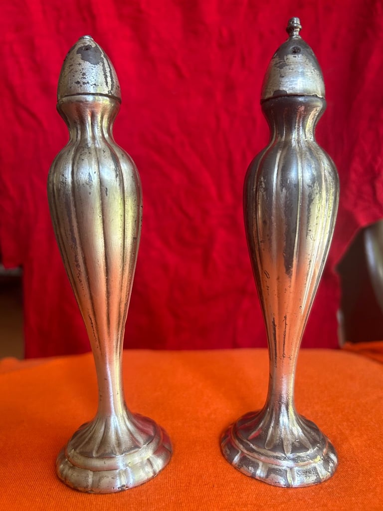 image for Salt & Pepper PEWTER shakers -  genuine A n t i q u e