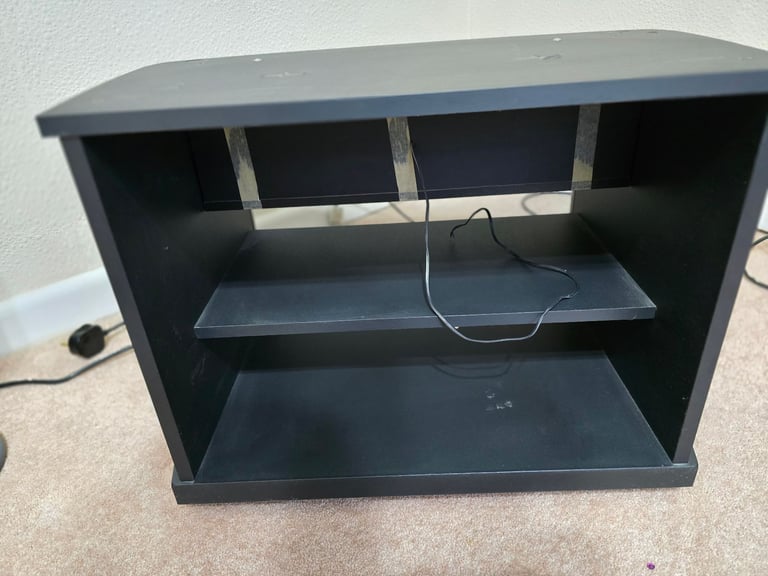 Black TV stand /cabinet. on casters mobile 