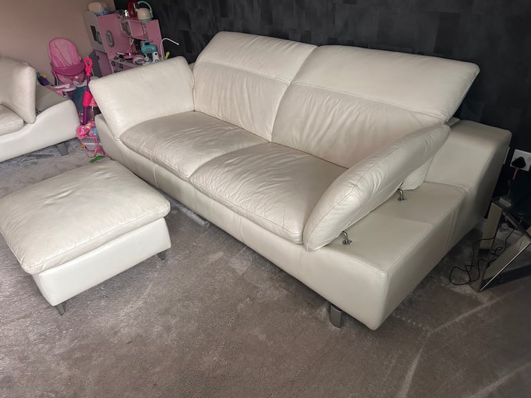 FREE X2 Harvey’s cream leather 3 seater sofas and footstool