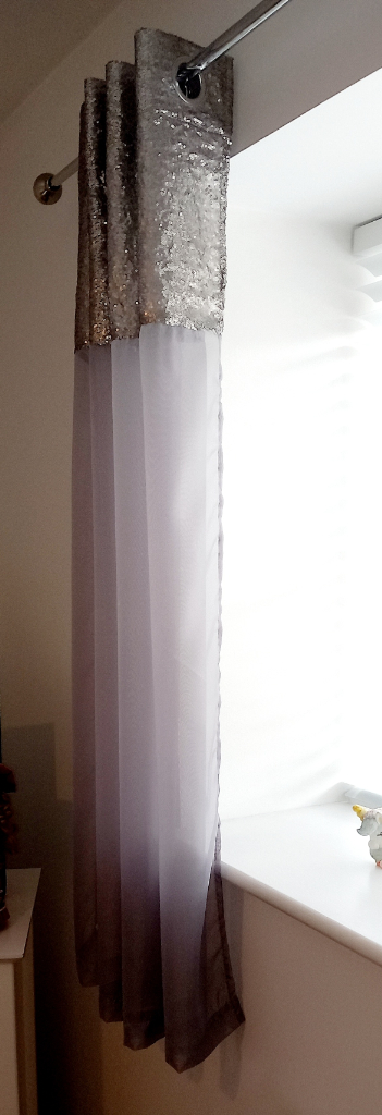 1 pair silver grey voile curtains for sale.
