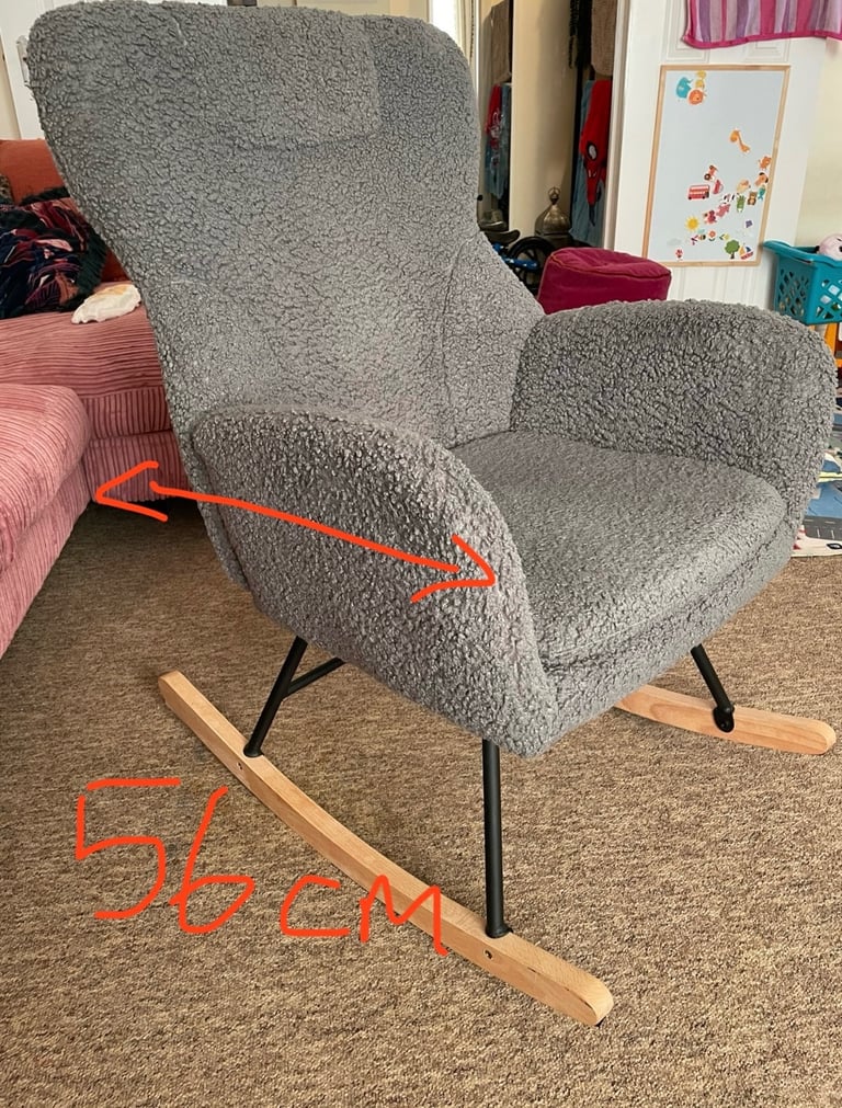Boucle Teddy Grey high back rocking chair