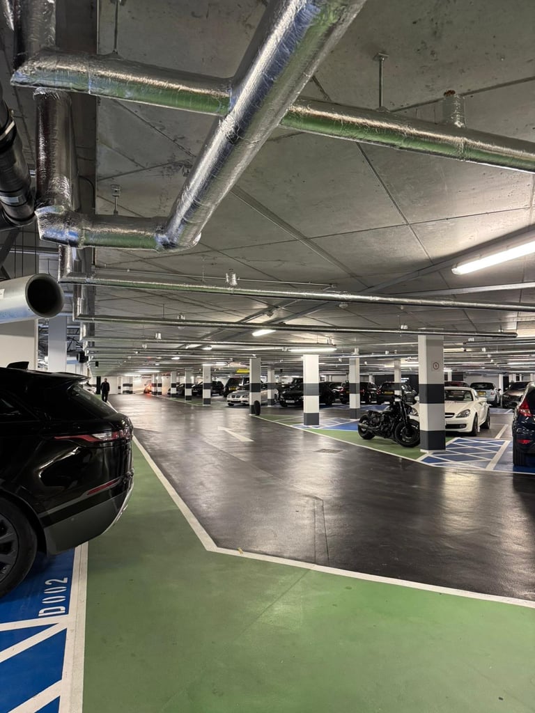 Underground parking space at Carrara Tower. 250 City Road, EC1V 2AG