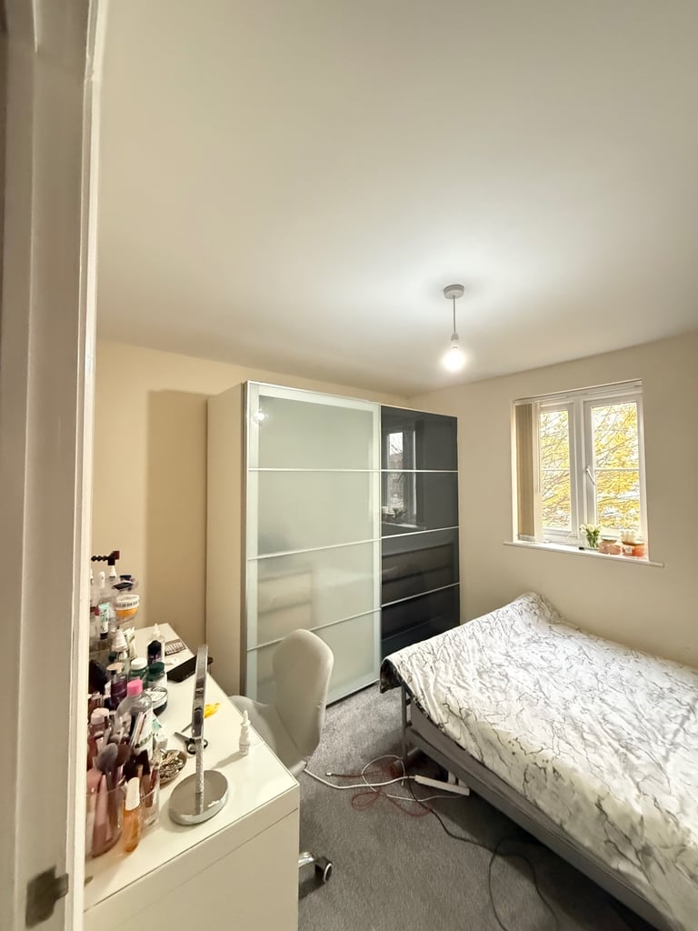Wardrobe with sliding doors, white and black stained oak effect double slided 