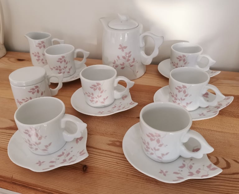 image for Beautiful white and soft pink tea set as new