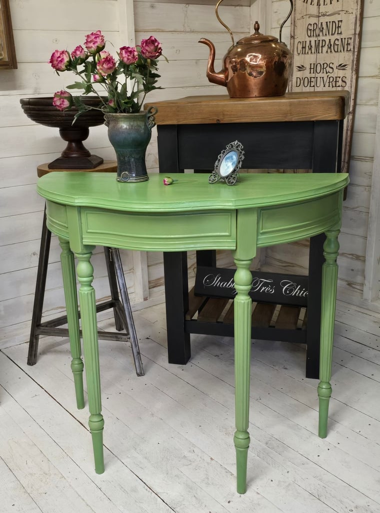 image for Vintage Half Moon Console Table With Secret Drawer