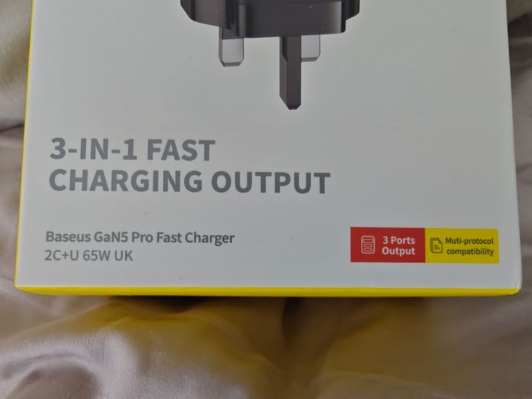 💥 Baseus 65W GaN5 Fast Charger QC4.0 PD AFC Adapters x 2 & extra usb c cables x 2 Brand New Sealed 