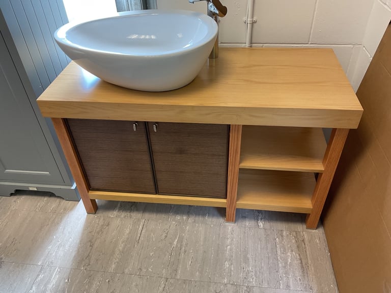 Designer solid wood and veneer freestanding 1200 vanity, basin, mixer & waste