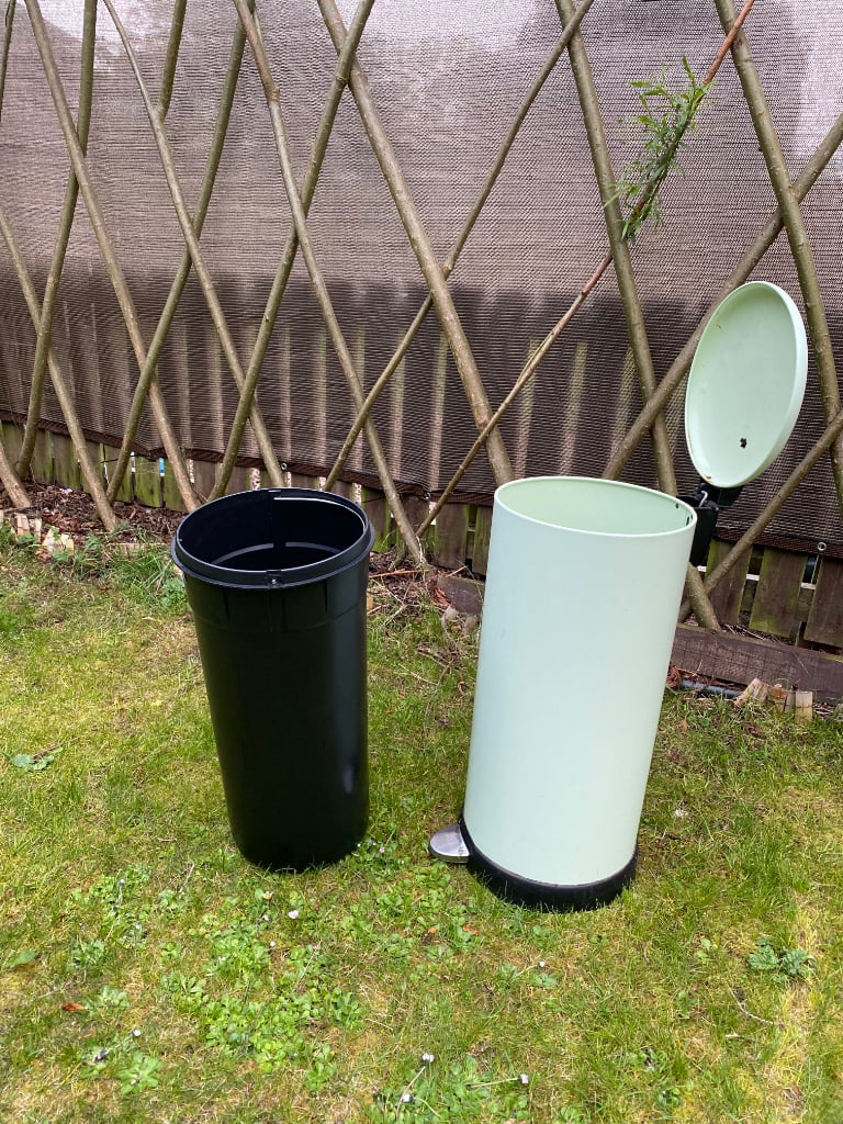 Large kitchen pedal bin, light green colour, used