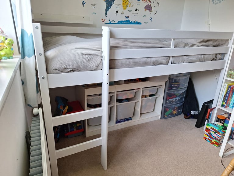 Mid sleeper shorty child bed frame white with kids mattress