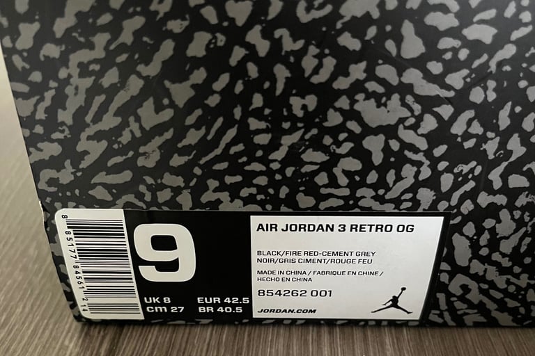 Nike Air Jordan Black Cement 3 Trainers Sneakers (Asics LV Rick Owens Represent Cole Buxton)