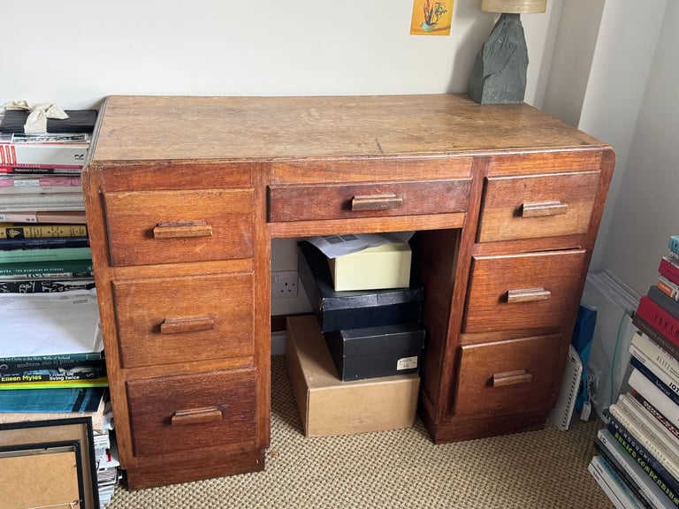 image for Art Deco Oak Pedestal Desk 1920s 1930s