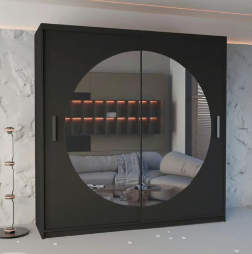 image for Brand New - Ringo Mirror Sliding Door Wardrobe - Black - SAME/NEXT DAY DELIVERY