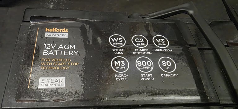 Halfords AGM115 Start/Stop 12V Car Battery