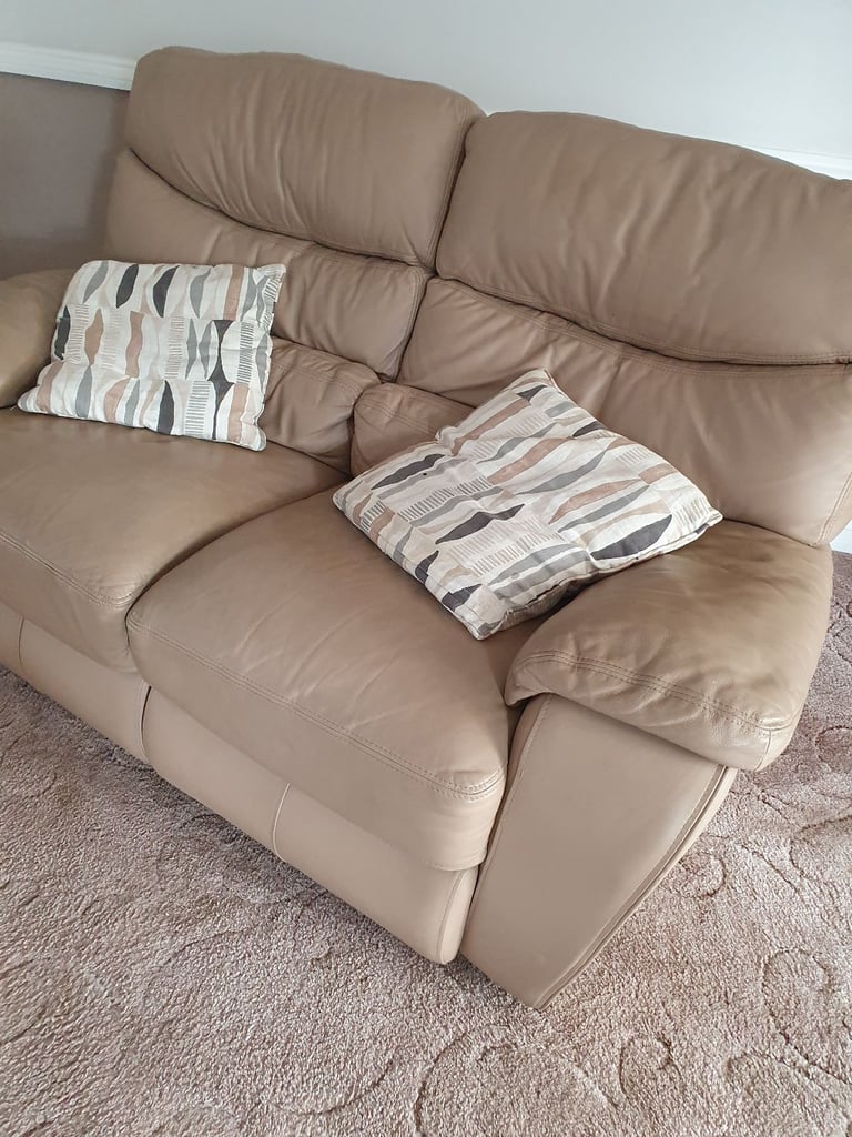 2 seater beige dual reclining sofa