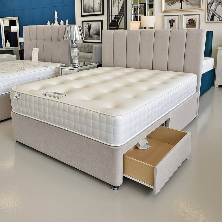 DIVAN 4FT6 Double Bed Base Luxury with Mattress & Storage Drawers 15% OFF COD