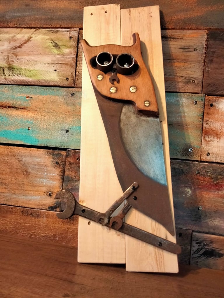 image for Industrial themed craft repurposed tools into a into an owl figurine, (58 x 22 cm)