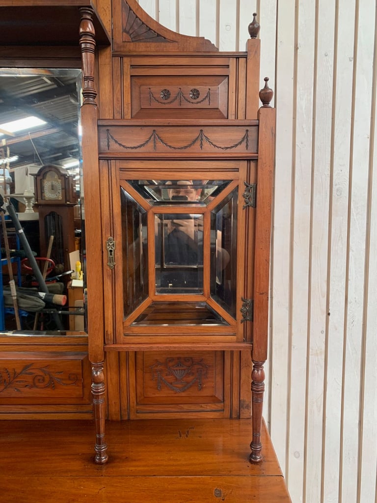 Display Cabinet/ Dresser Antique Edwardian Mirror Back Walnut 