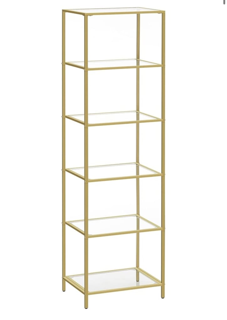 Glass Shelf Bookcase Steel Structure Gold Colour