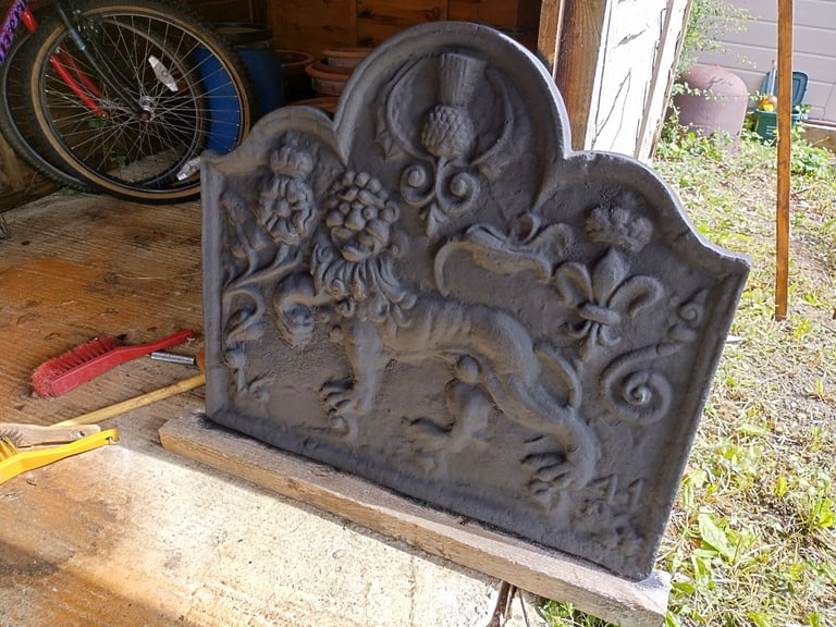 Cast Iron Fireback and Dog Grate