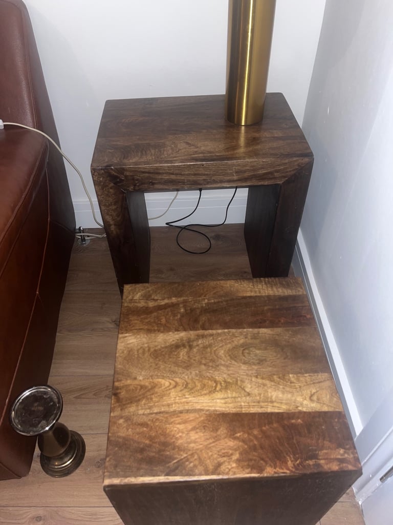 Solid wood corner tv unit and cube table set 