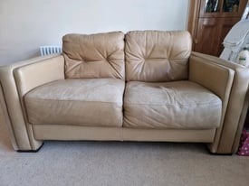 2 x 2 seater leather sofa cream/beige