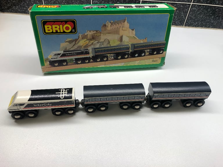 image for Boxed, rare 1994 Vintage BRIO 33421 Intercity train and two carriages
