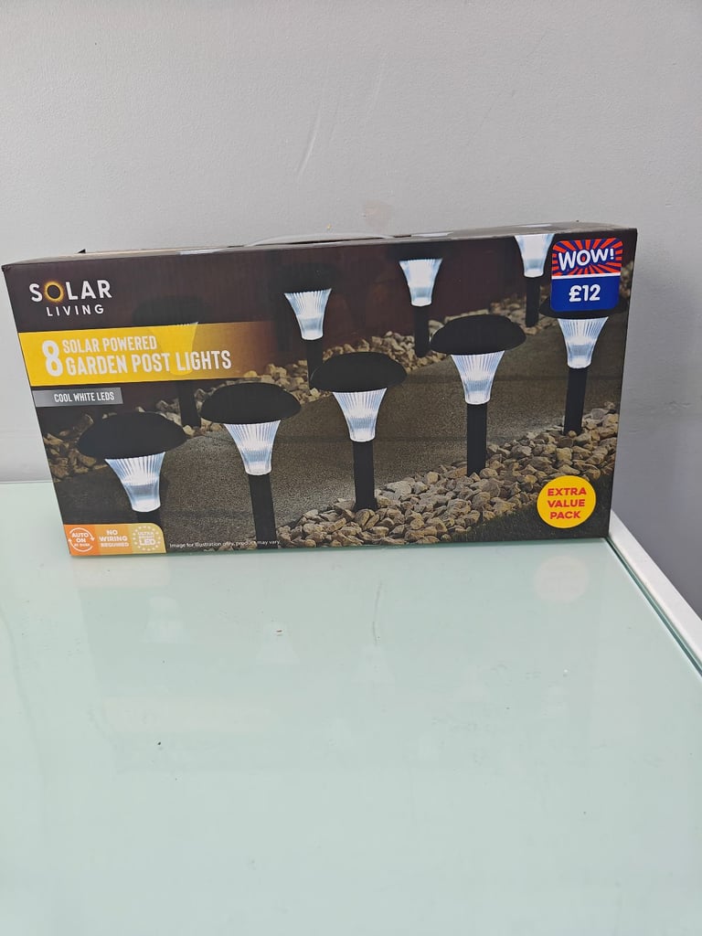 image for 2 Brand new Solar Living 8 Solar Powered Garden Post Lights.