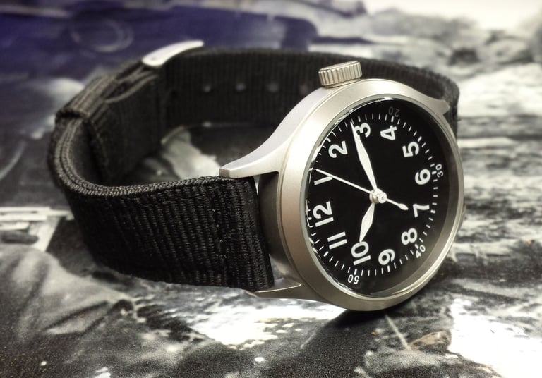 A  'World War 2 - A11' Style Homage Quartz Watch With Sweeping Seconds Hand.