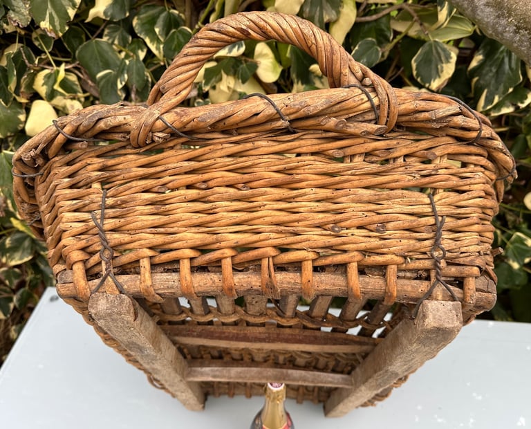 ANTIQUE FRENCH GRAPE HARVESTING BASKET, CHAMPAGNE PANIER DE VENDANGES, 87x57cm, 1900s - WILL POST!