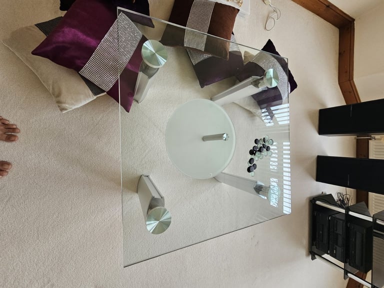 square glass heavy duty table with chrome legs