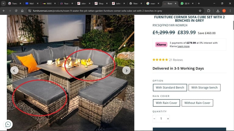 image for 3 Seater Rattan Sofa + Bench. Rosen Collection by Maxi Furniture.