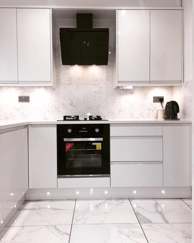 image for New Fitted Kitchen Cabinets-Units-Carcass J Pull White Gloss Handleless Kitchen Doors