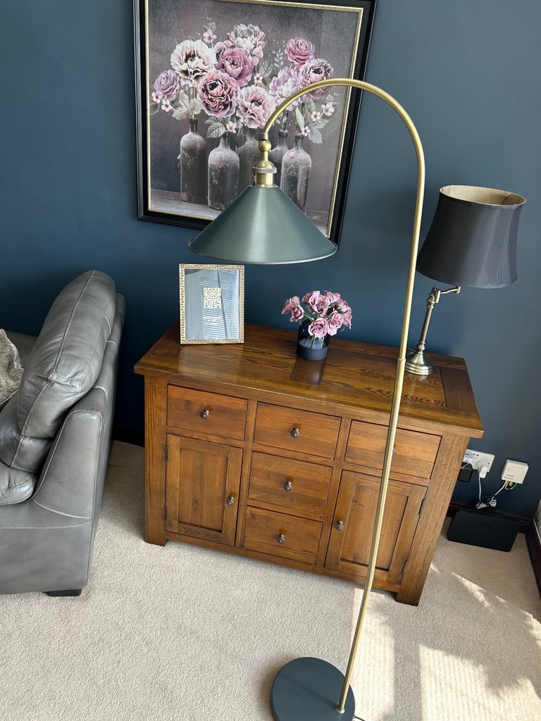 Dunelm Blue and Gold Curved Floor Lamp 