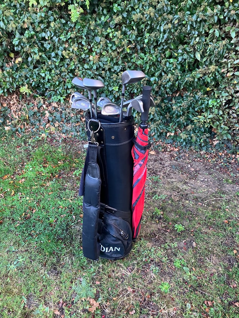 image for Mens Golf Clubs Ideal Starter Set Woods Irons & Putter with Cart Bag 