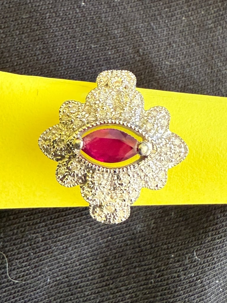 image for 9ct white gold diamond cluster with ruby