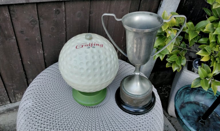 Vintage Golf Ball Ice Pail and Decanter Set One Golfer Ice 