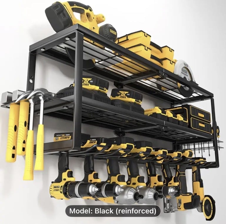 Heavy-Duty Metal Wall Mounted Tool Organizer Rack – Cordless Drill & Power Tool Holder for Garage